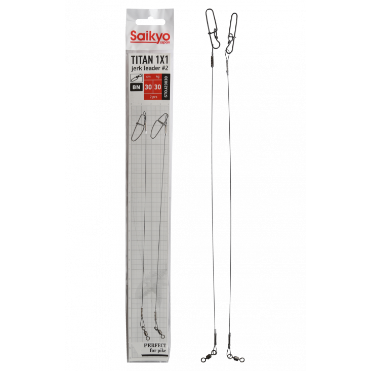Поводок Saikyo Titan 1x1 Jerk №2 STOJ23030, 30кг/30см, 2шт